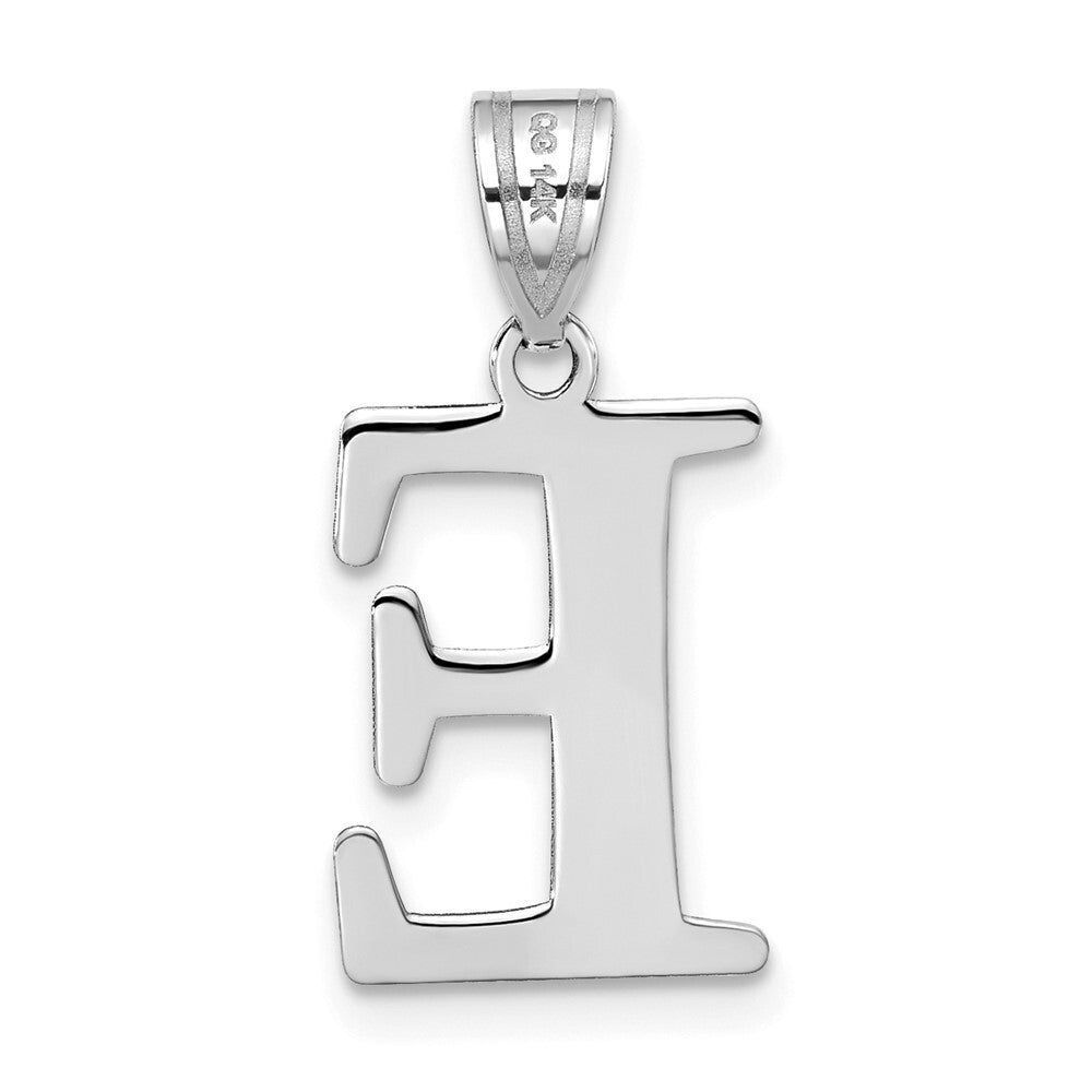 14k White Gold Polished Etched Letter E Initial Pendant for Women