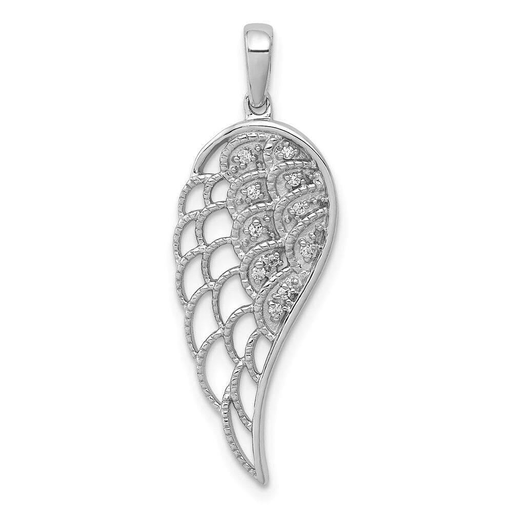 14k White Gold Diamond Open-work Wing Pendant for Women