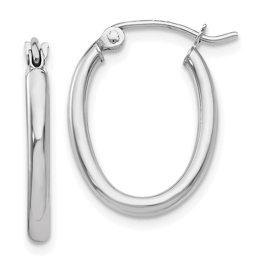 14k White Gold Polished 2mm Oval Tube Hoop Earrings Gift for Women