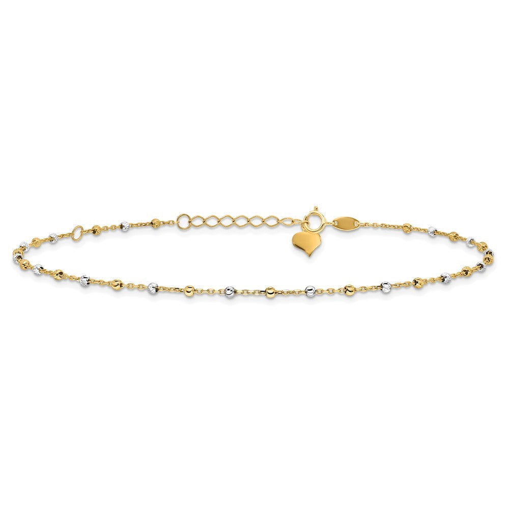 14K Two-tone Diamond-cut Bead 11" Anklet
