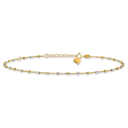 14K Two-tone Diamond-cut Bead 11" Anklet