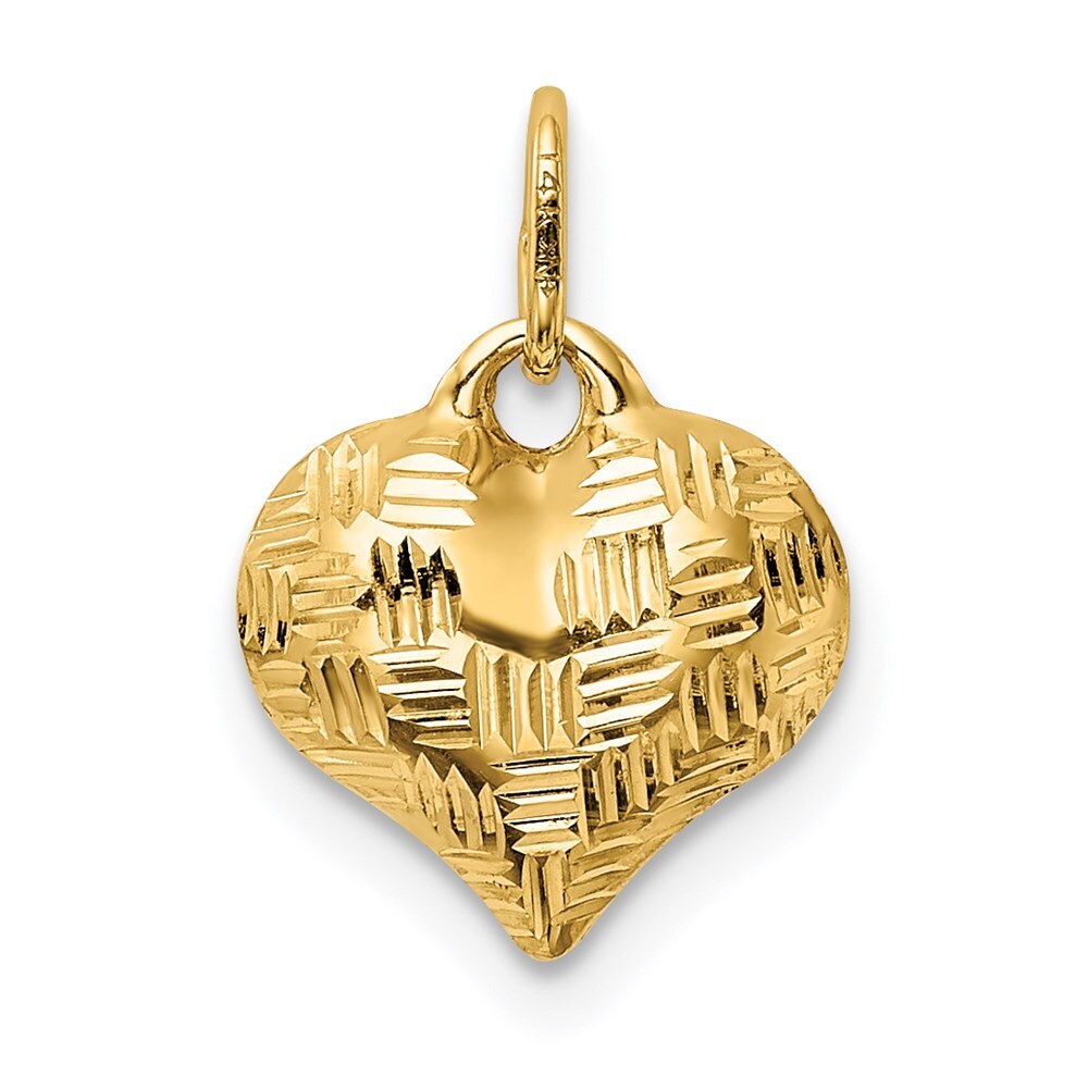 14k Yellow Gold Polished Basket Weave Pattern 3-D Heart Pendant for Women