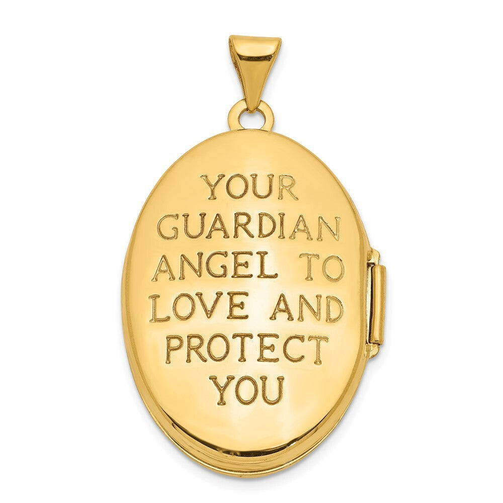 14k Yellow Gold  White Rhodium Diamond Guardian Angel Oval Family Locket Pendant