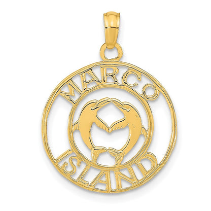 14k Yellow Gold MARCO ISLAND with Dolphins Circle Pendant for Women