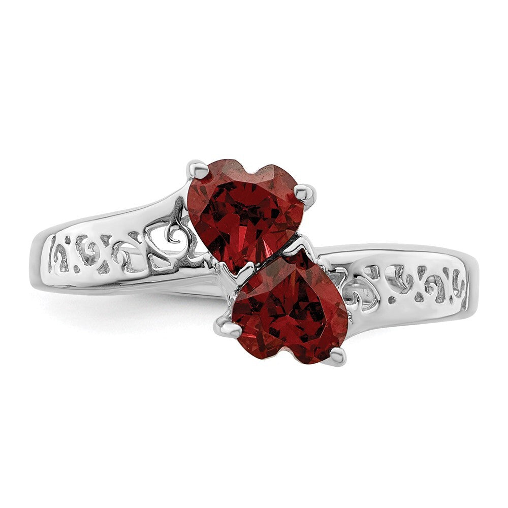 Sterling Silver Rhodium-plated Garnet Heart Ring Size 7