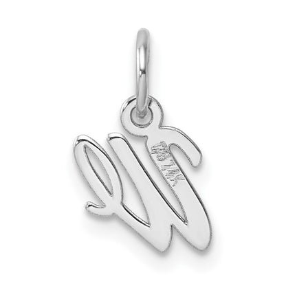 14k White Gold Small Script Letter W Initial Charm Pendant