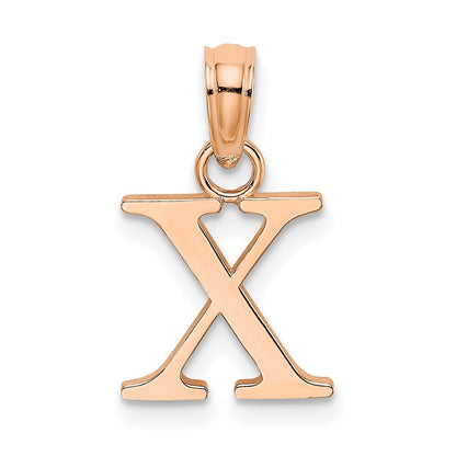 14k Rose Gold Polished Block Letter X Initial Pendant for Women