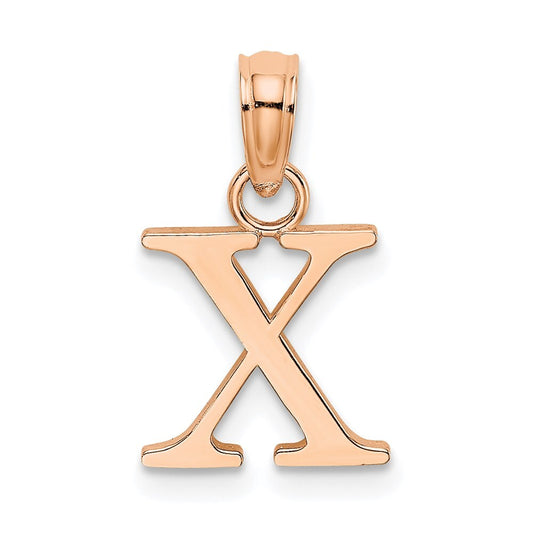 14k Rose Gold Polished Block Letter X Initial Pendant for Women
