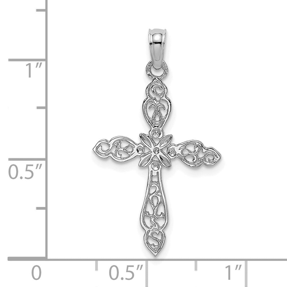 14k White Gold Polished and Cut-Out Cross Charm Pendant for Women