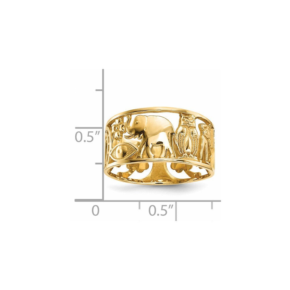 14K Yellow Gold Lucky Symbols Cut Out 9mm Band Size 8