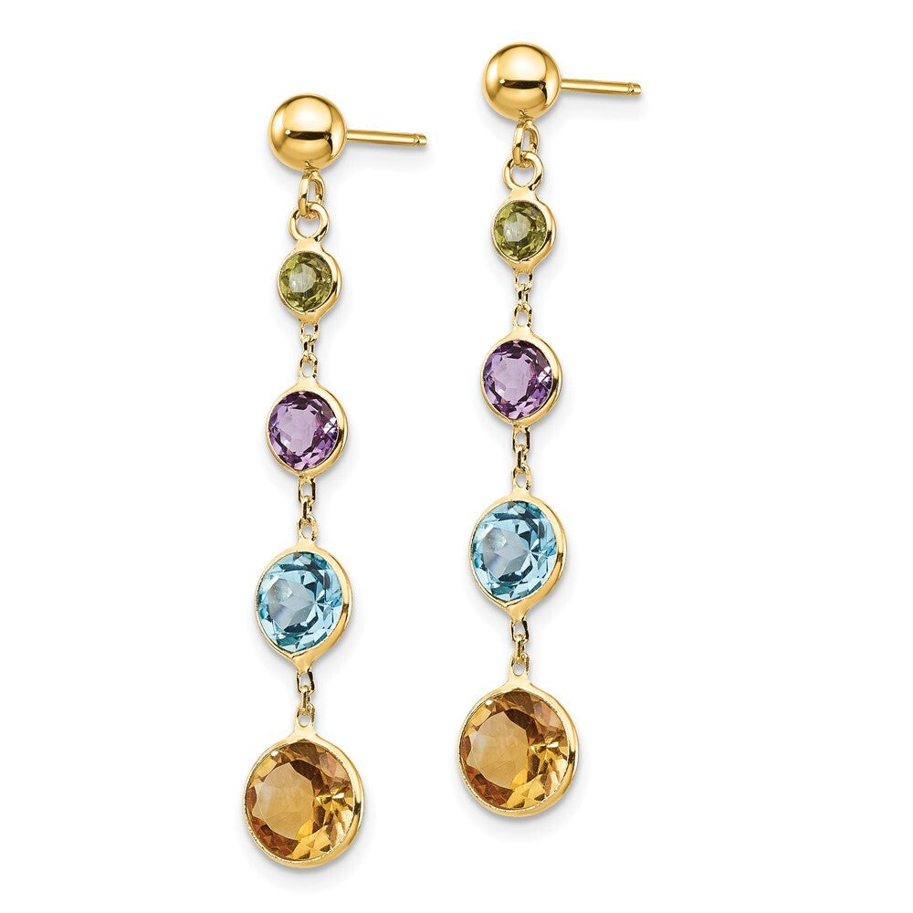 14k Yellow Gold Multi-Gemstone Dangle Earrings