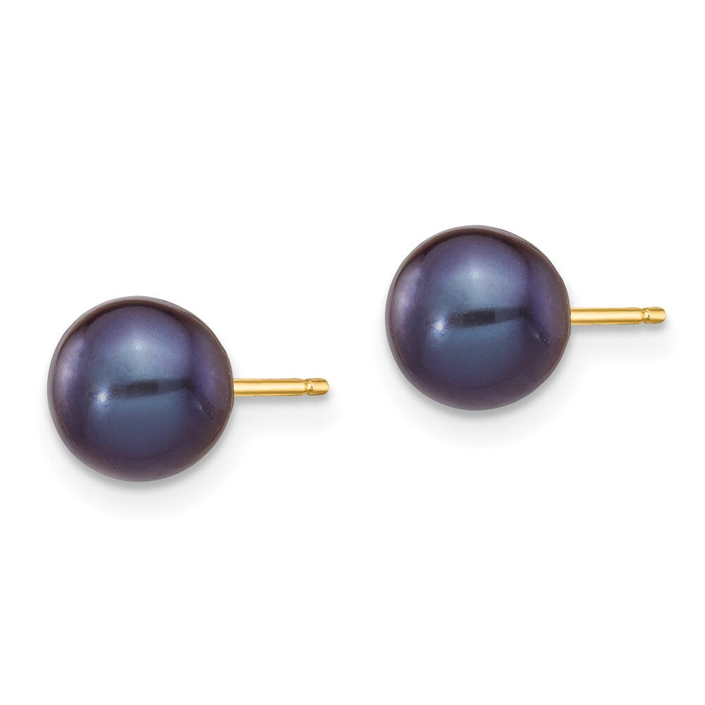 14k Yellow Gold 6-7mm Black Round Freshwater Cultured Pearl Stud Earrings