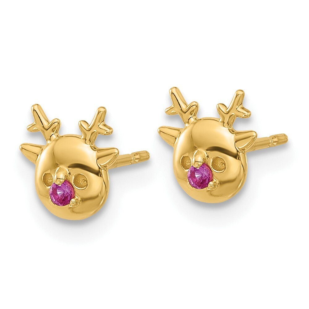 14k Yellow Gold Polished Cubic Zirconia Reindeer Stud Earrings Gift for Women