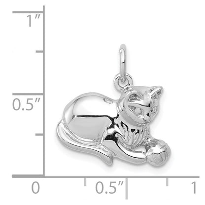 14k White Gold Polished Open-Backed Cat Charm Pendant