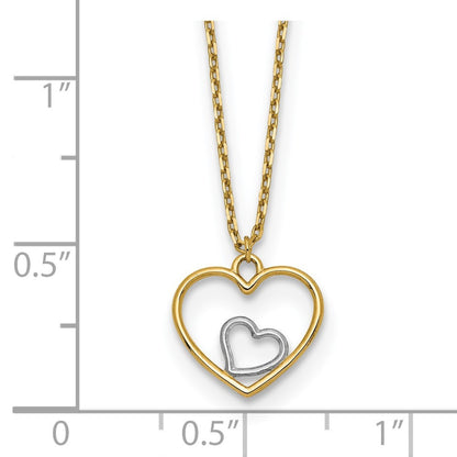 14k Yellow Gold w/Rhodium Heart in Heart Necklace
