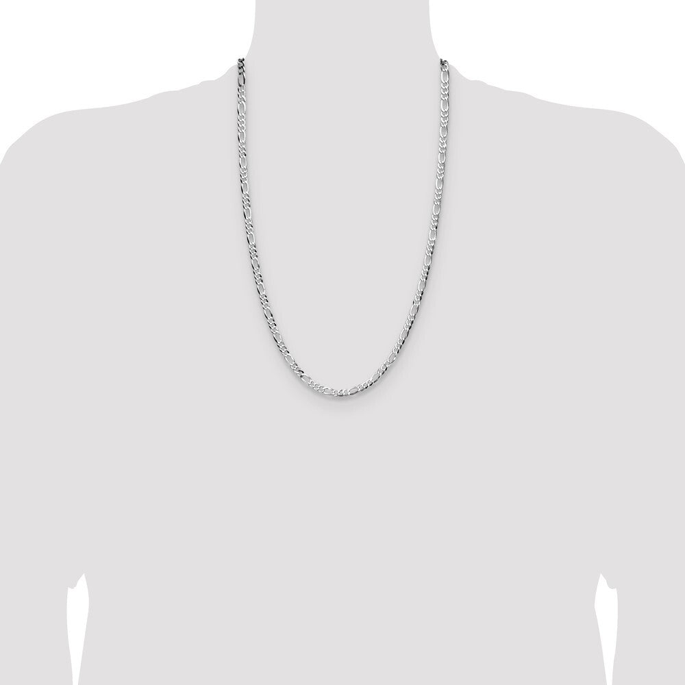 Sterling Silver Rhodium-plated 4.0mm Lightweight Flat Figaro Chain
