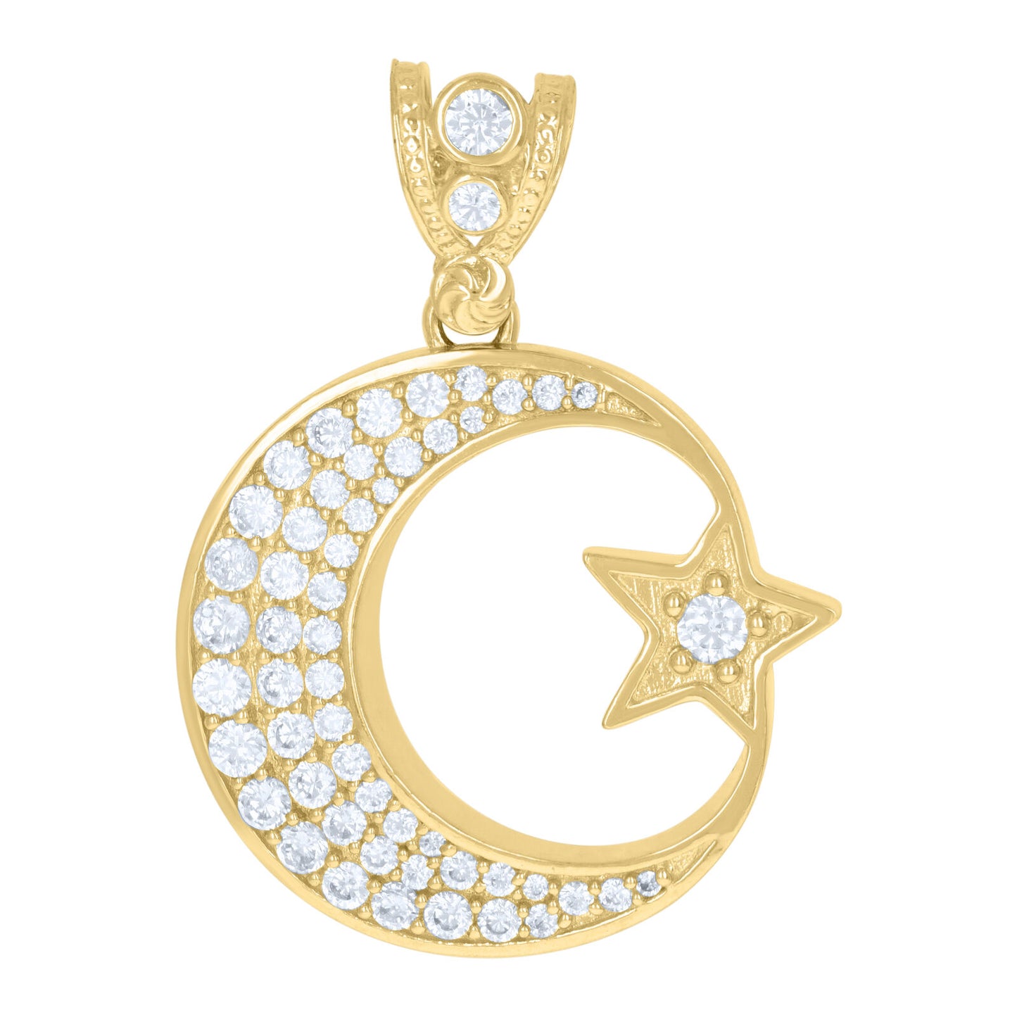 10k Yellow Gold Cubic-Zirconia Religious Symbols Moon Star Celestial Pendant