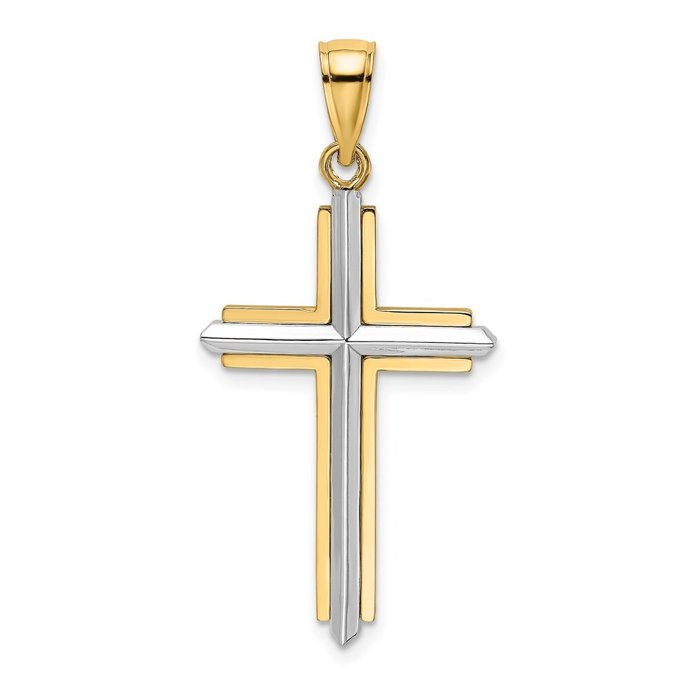 14k Two-tone Gold Polished Cross Charm Pendant for Women