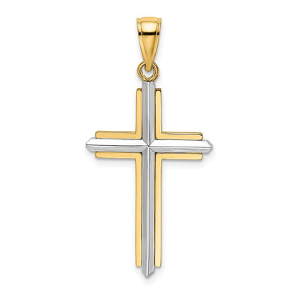14k Two-tone Gold Polished Cross Charm Pendant for Women