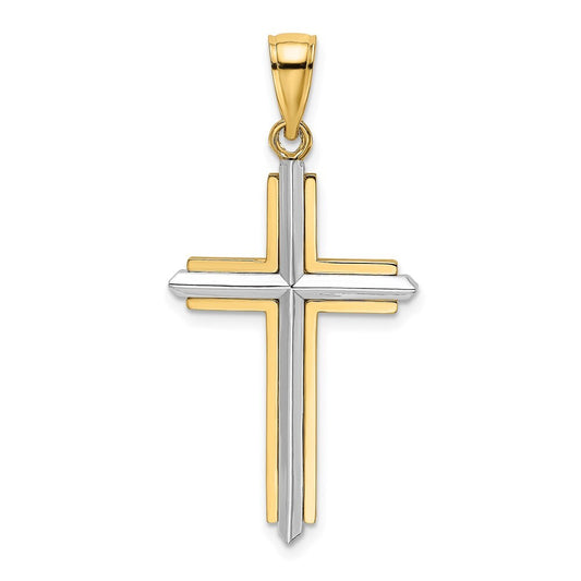 14k Two-tone Gold Polished Cross Charm Pendant for Women