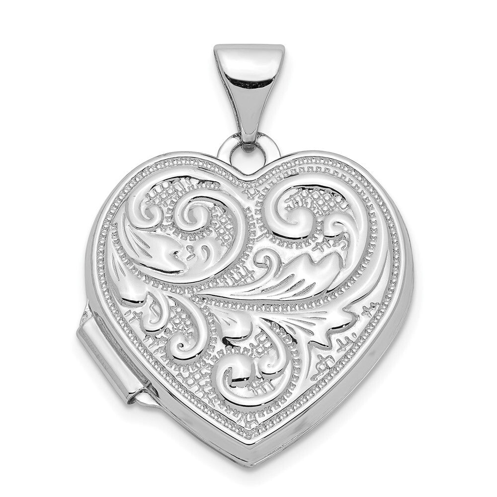 14k White Gold Scrolled Love You Always Heart Locket Pendant for Women