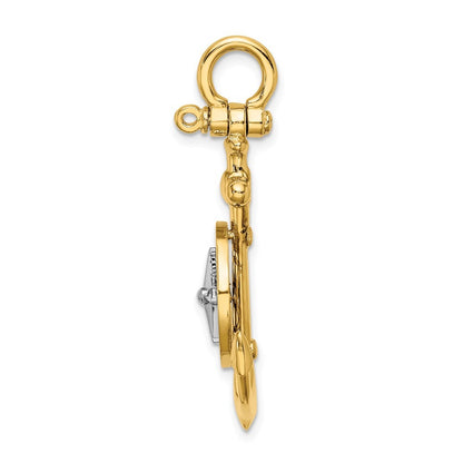 14K Two-Tone Gold 3-D Anchor w Compass and Rhodium Needle Charm