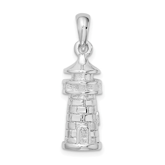 Sterling Silver Rhodium-Plated Polished 3D Lighthouse Pendant