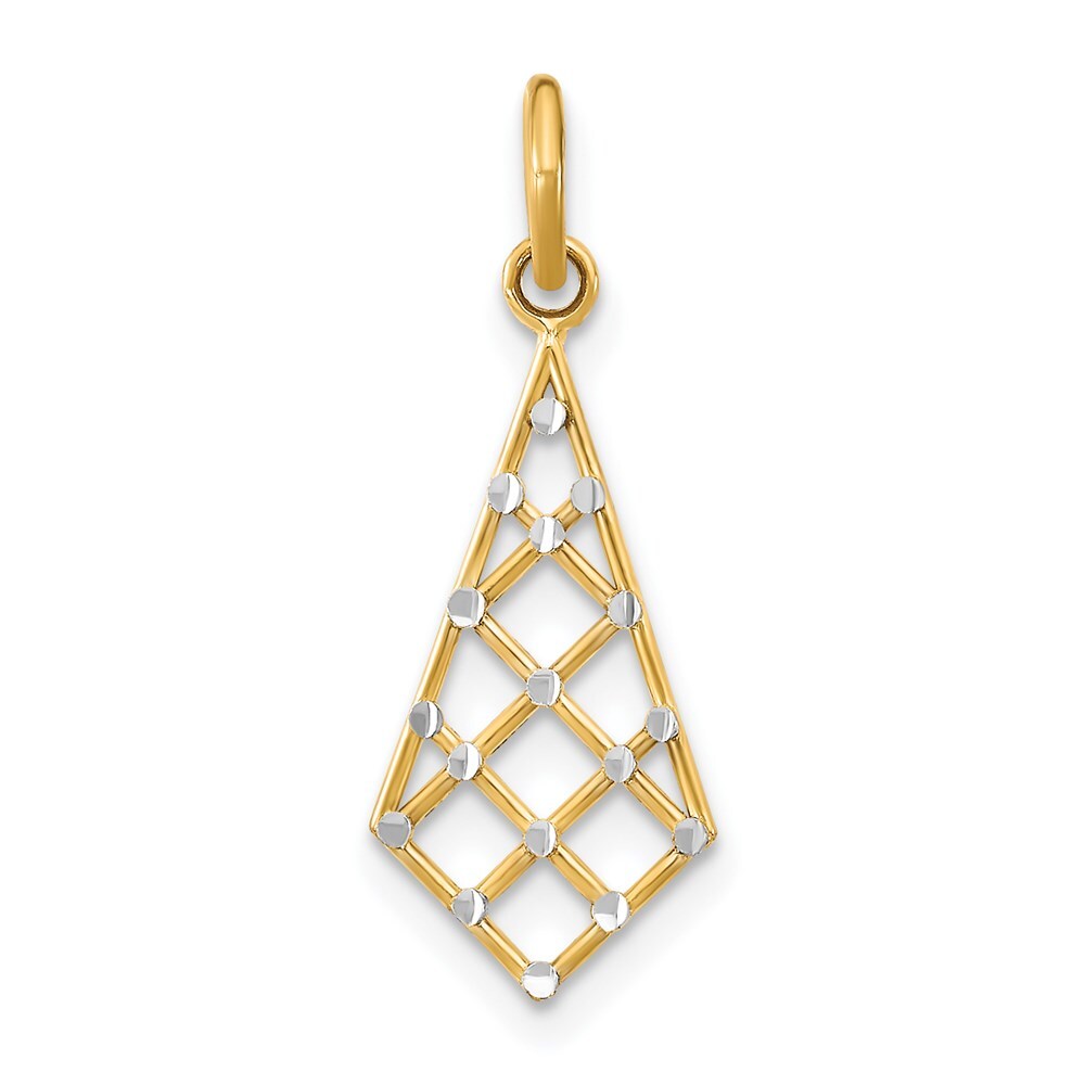 14k Yellow Gold Rhodium Diamond-Cut Small Criss-Cross Charm Pendant for Women