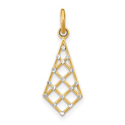 14k Yellow Gold Rhodium Diamond-Cut Small Criss-Cross Charm Pendant for Women