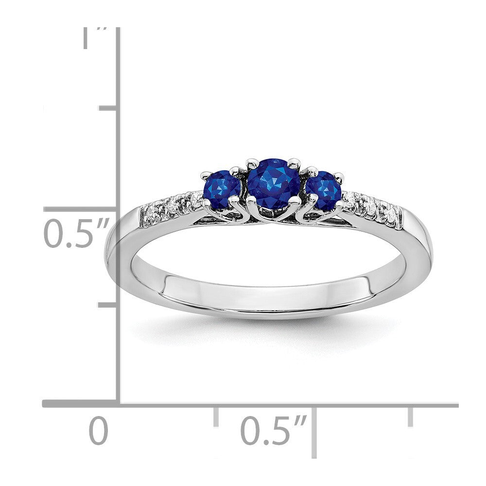 14k White Gold Sapphire and Diamond 3-stone Ring Size 7