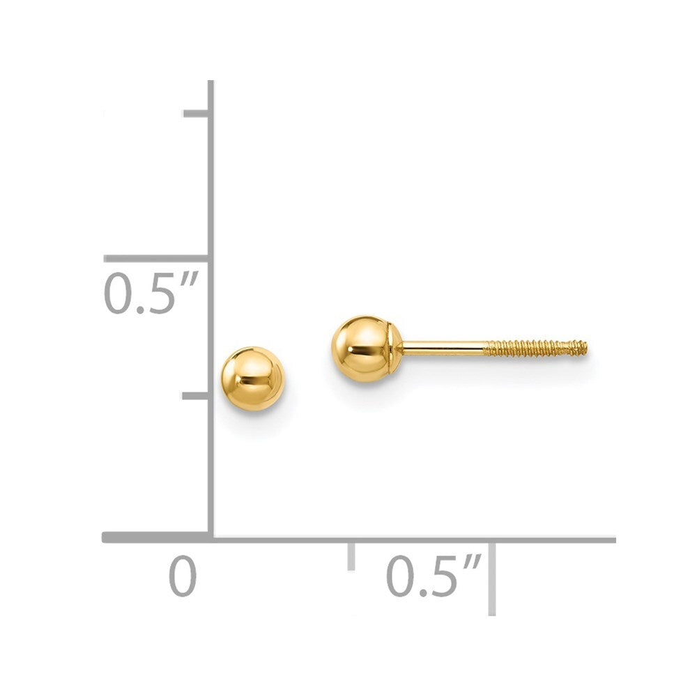 14k Yellow Gold 3mm Ball Push On and Screw Off Screwback Stud Earrings