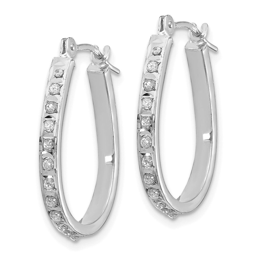 14k White Diamond Fascination Oval Hinged Hoop Earrings Gift for Women