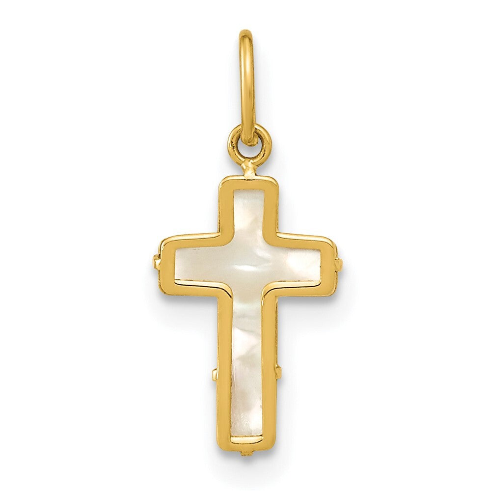 14k Yellow Gold Polished Mother of Pearl Cross Pendant for Women