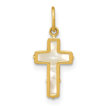 14k Yellow Gold Polished Mother of Pearl Cross Pendant for Women