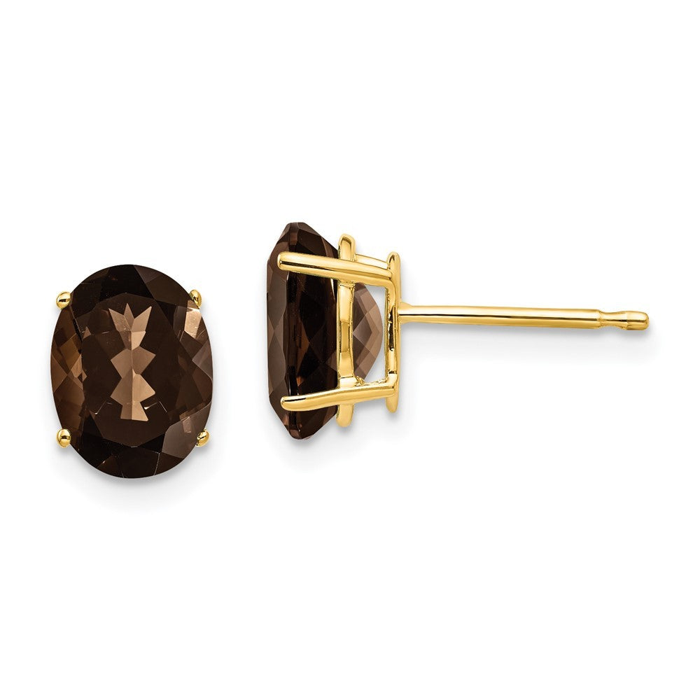 14k Yellow Gold 8x6 Oval Smoky Quartz Earrings