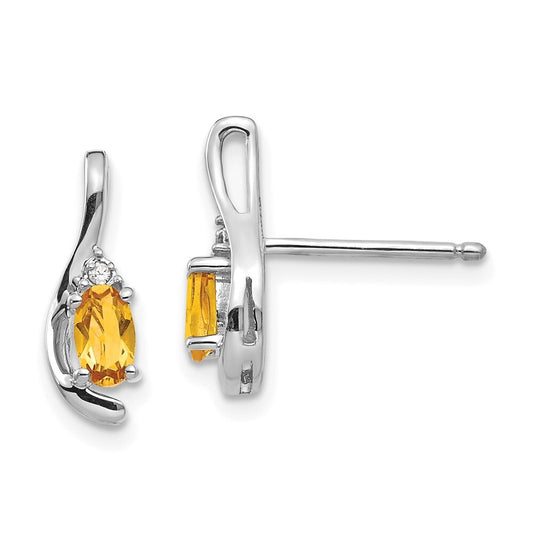 14k White Gold Citrine and Diamond Stud Earrings Gift for Women