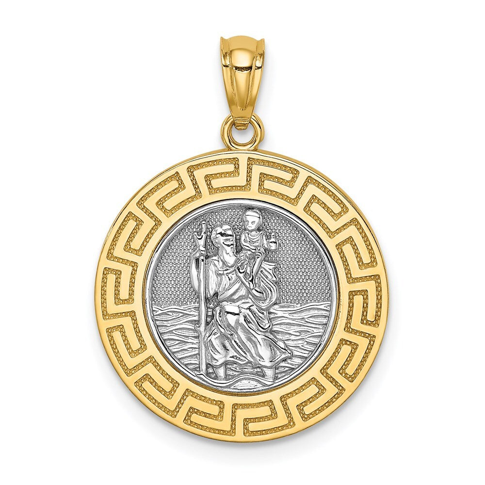 14k Yellow Gold  Rhodium St. Christopher Medal Pendant for Women