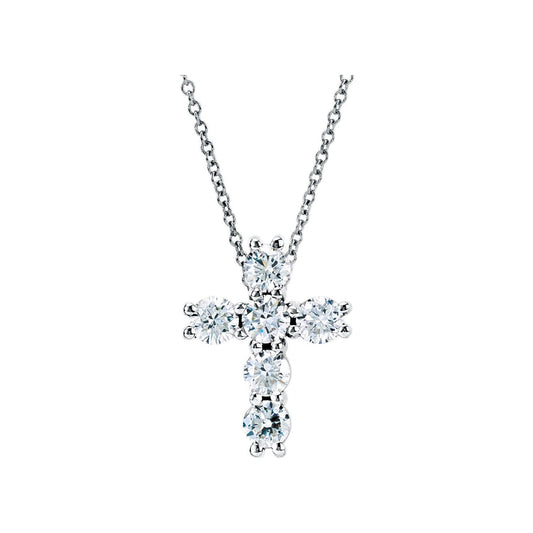 14k White Gold 1/4 CTW Lab-Grown Diamond Cross Pendant 18" Necklace