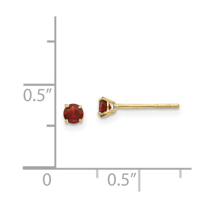 14k Yellow Gold Round Garnet 3mm Stud Earrings Gift for Women