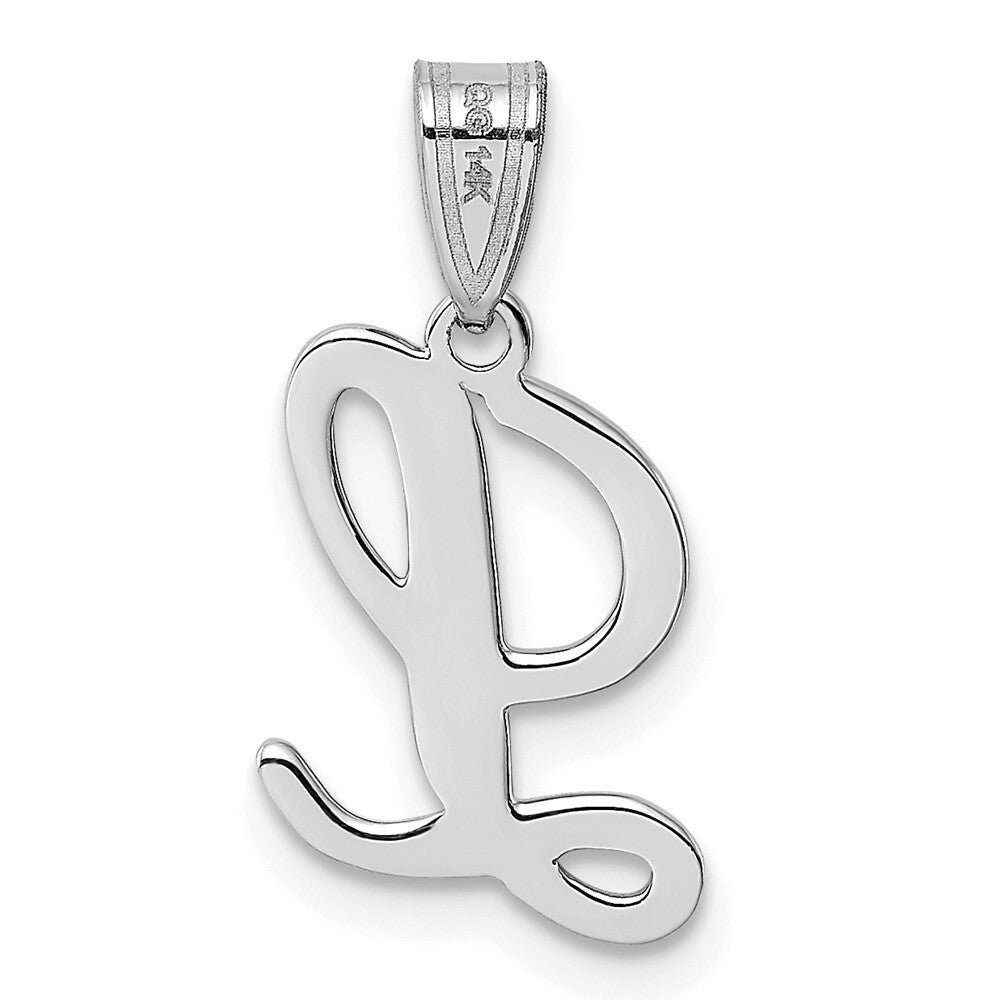 14k White Gold Script Letter L Initial Pendant for Women