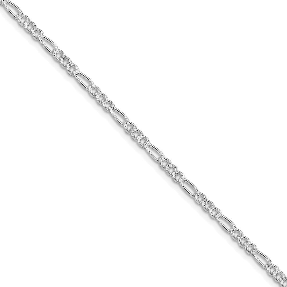 Sterling Silver Rhodium-plated 3mm Pav� Flat Figaro Chain Necklace