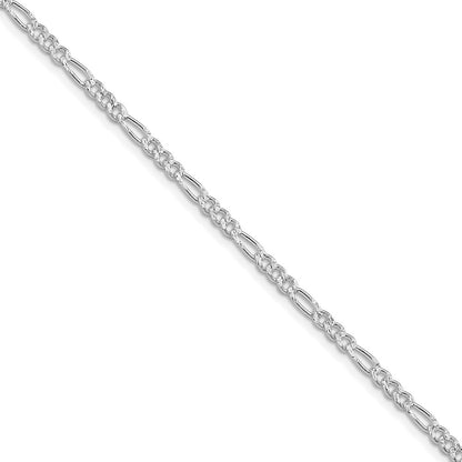 Sterling Silver Rhodium-plated 3mm Pav� Flat Figaro Chain Necklace