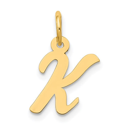 14k Yellow Gold Small Script Letter K Initial Charm Pendant