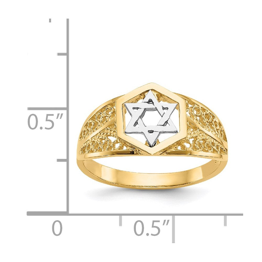 14K Two-tone Gold Polished Star of David Ring