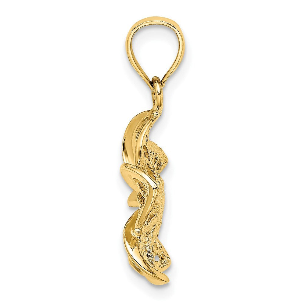 14k Yellow Gold Beaded and Polished Plumeria Flower Charm Pendant for Women