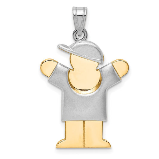 14k Two-Tone Gold Puffed Boy with Hat on Right Engravable Charm