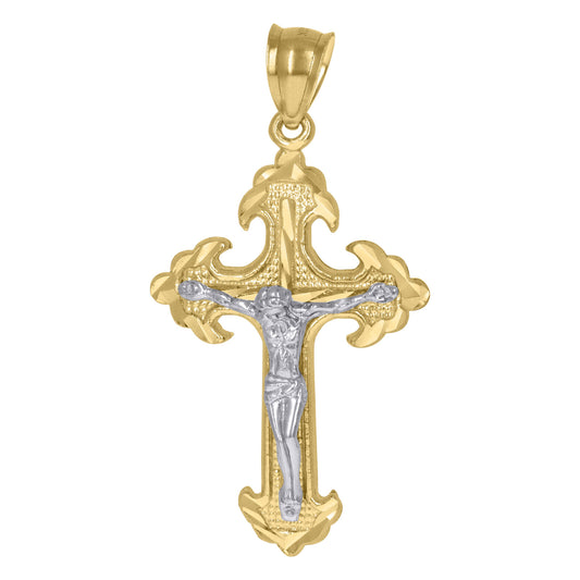 10kt Gold Two-Tone Diamond-Cut Cross Crucifix Religious Charm Pendant