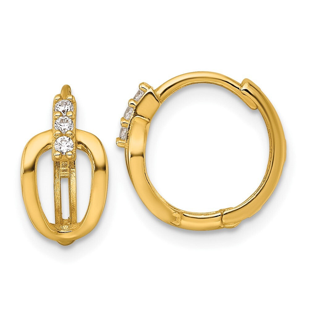 14k Yellow Gold Polished Fancy Cubic Zirconia Hinged Round Hoop Earrings