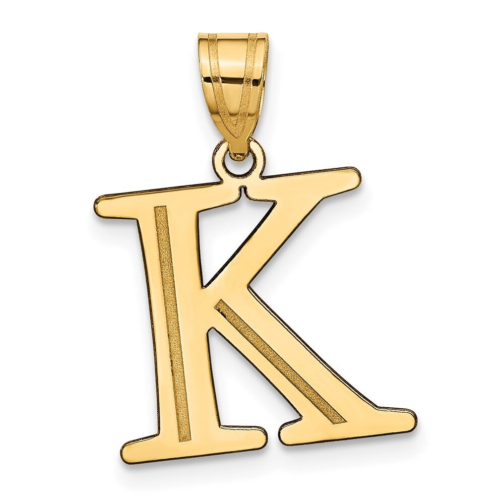 14k Yellow Gold Polished Etched Letter K Initial Pendant for Women