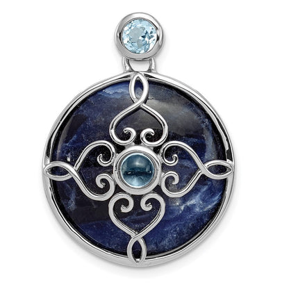 Sterling Silver Rhodium-plated w Sodalite & Blue Topaz Pendant